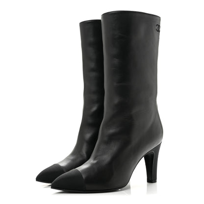 Chanel Lambskin Grosgrain Cap Toe Short Boots 35.5 Black 4 of 10