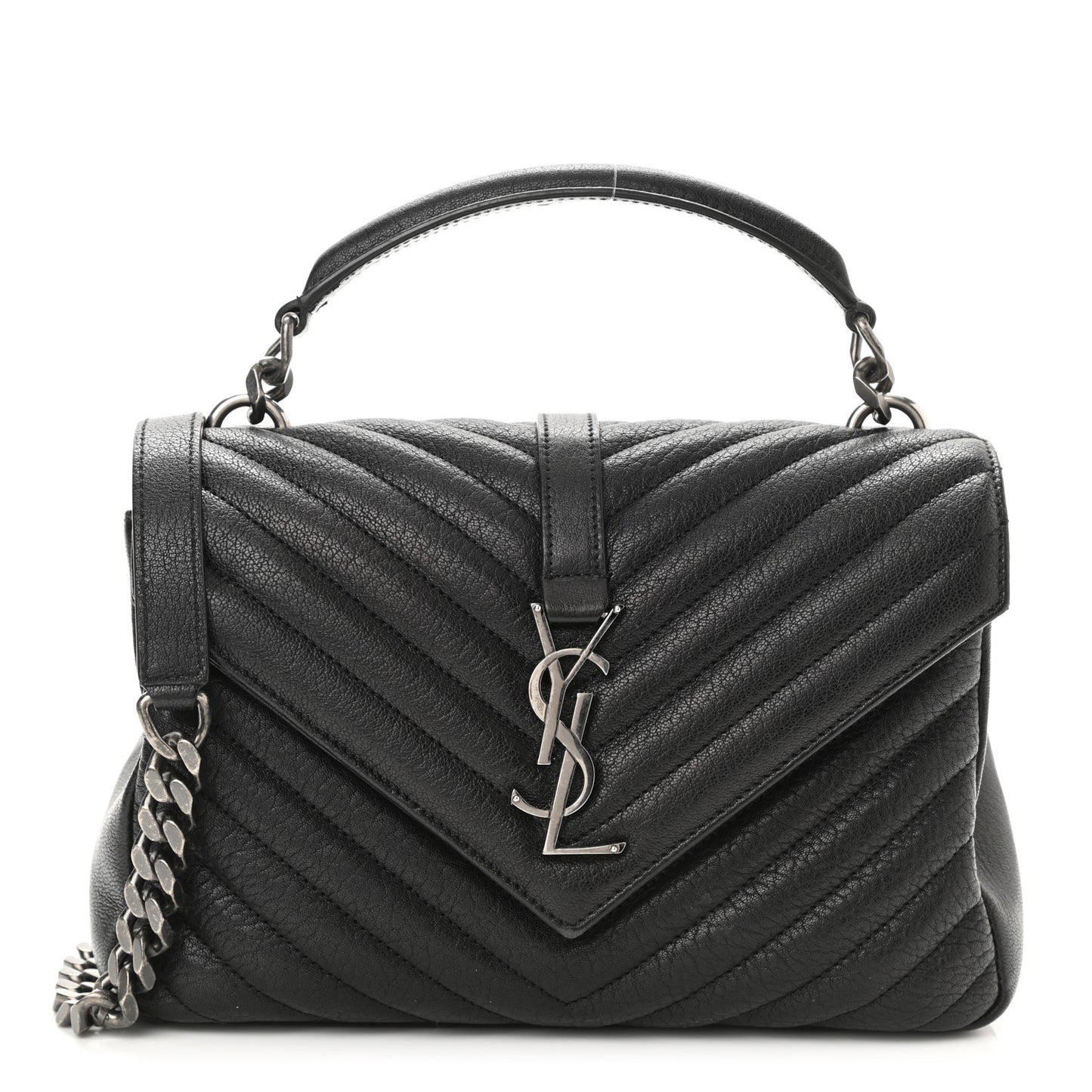 Sheepskin Matelasse Chevron Monogram Medium College Bag Black