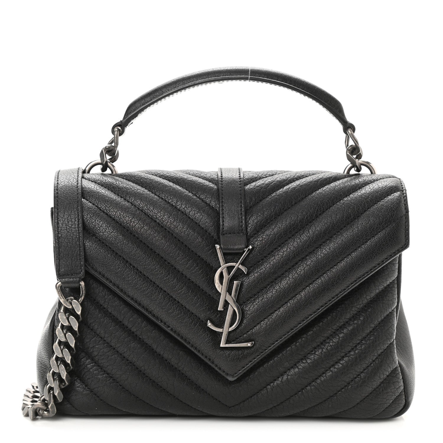 Saint Laurent Sheepskin Matelasse Chevron Monogram Medium College Bag Black 1 of 10