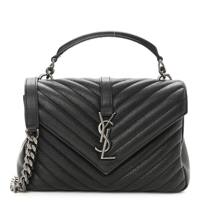 Saint Laurent Sheepskin Matelasse Chevron Monogram Medium College Bag Black 1 of 10