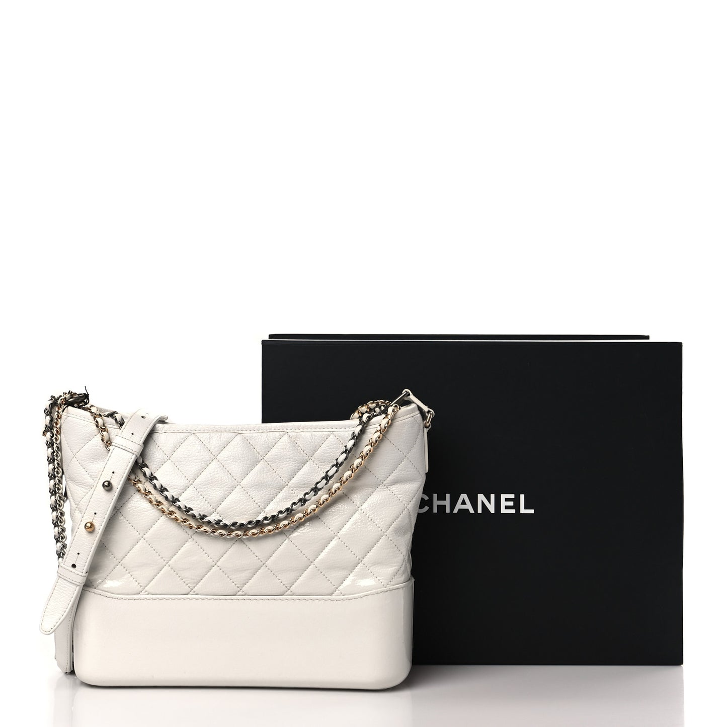 Patent Goatskin Quilted Medium Gabrielle Hobo White