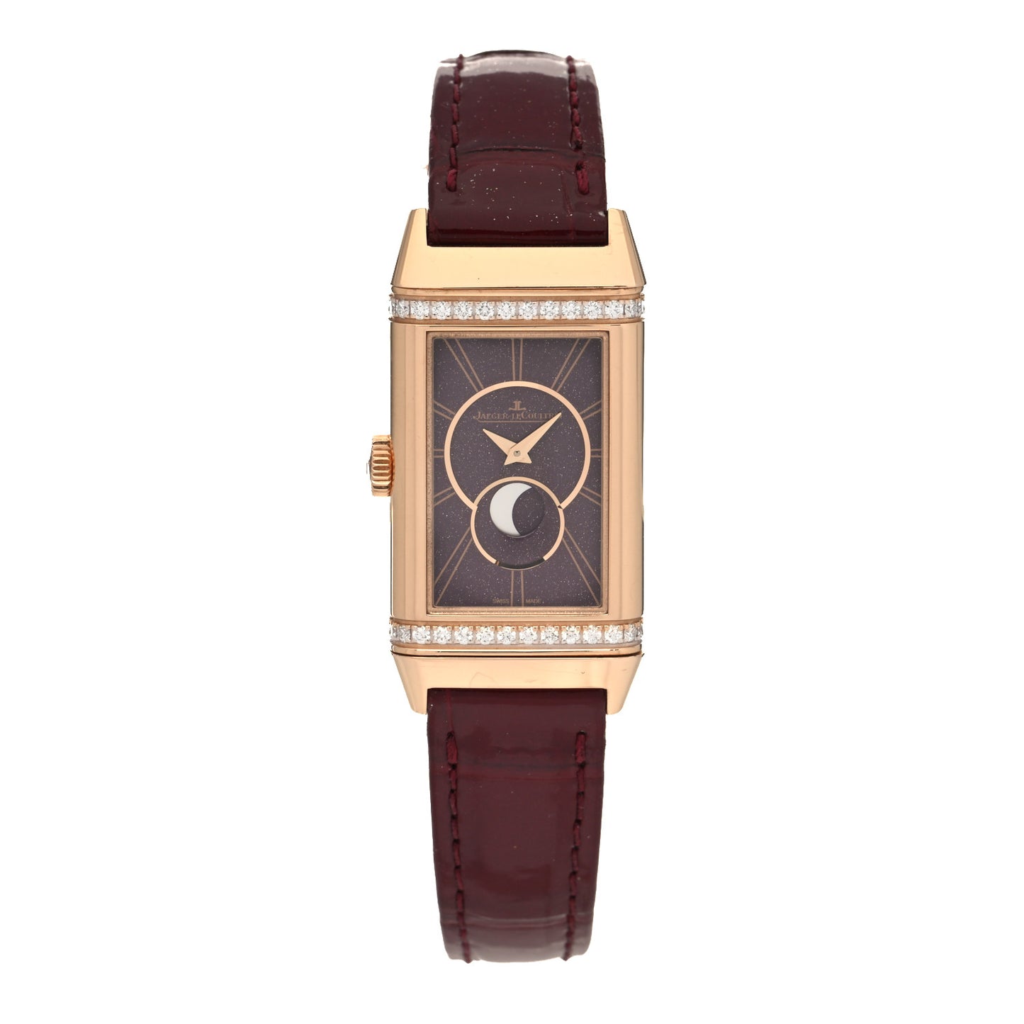 18K Rose Gold Alligator Diamond Bezel 20mm Reverso Duetto Manual Winding Watch Q3352420
