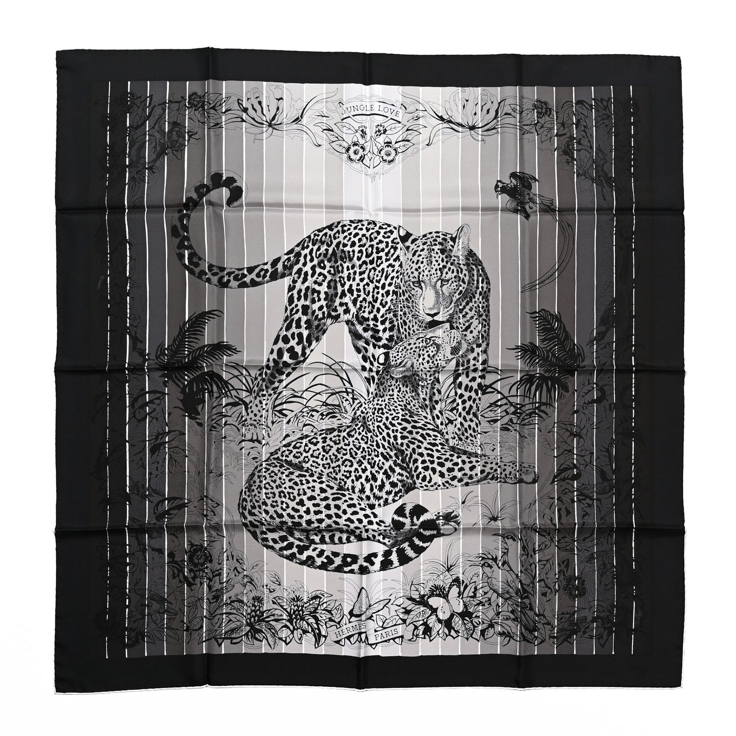 Silk Jungle Love Rainbow Scarf 90 Black Gris White
