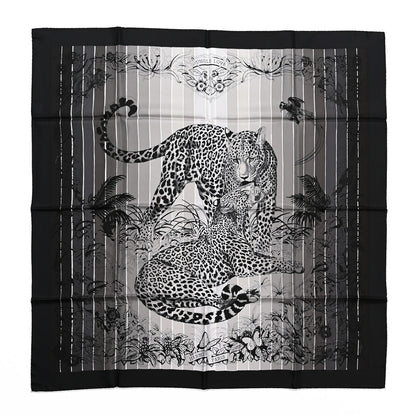 Hermes Silk Jungle Love Rainbow Scarf 90 Black Gris White 1 of 5