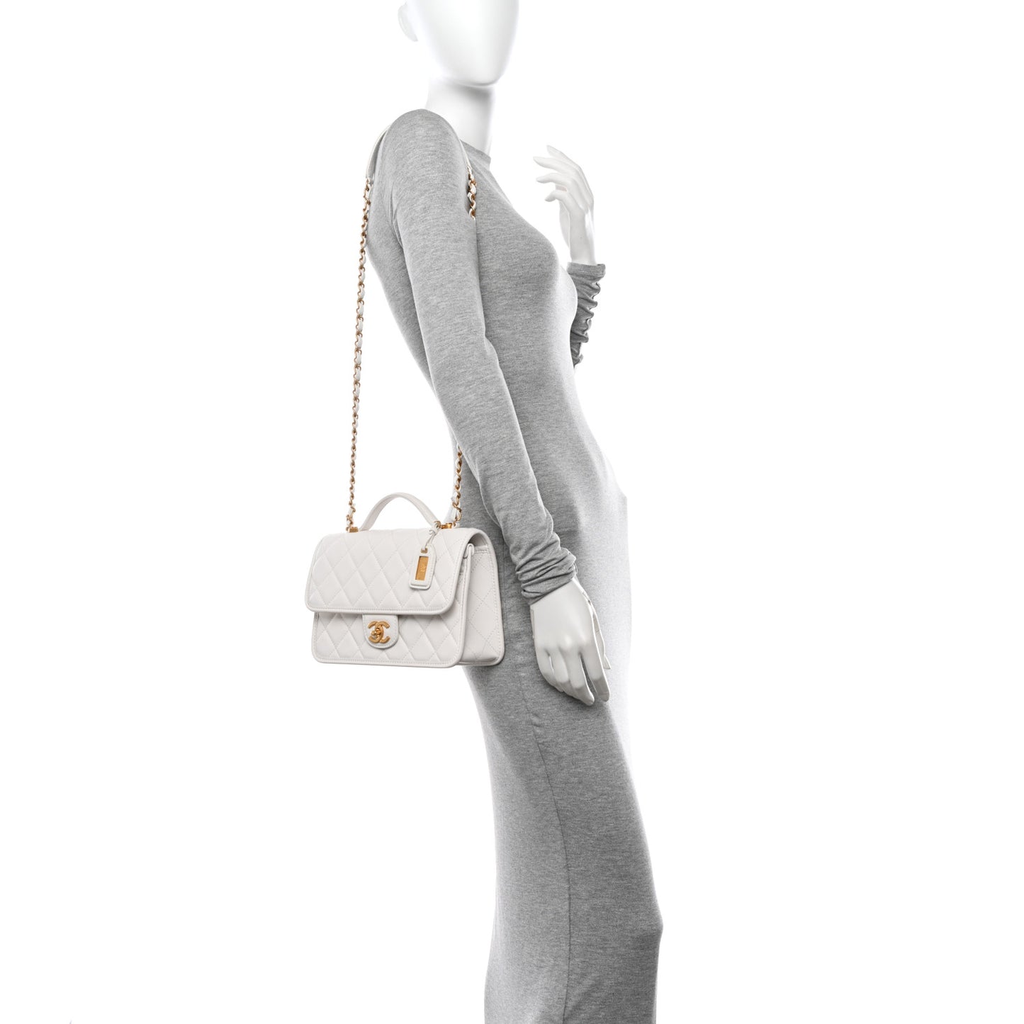 Caviar Quilted School Memory Small Top Handle Flap White