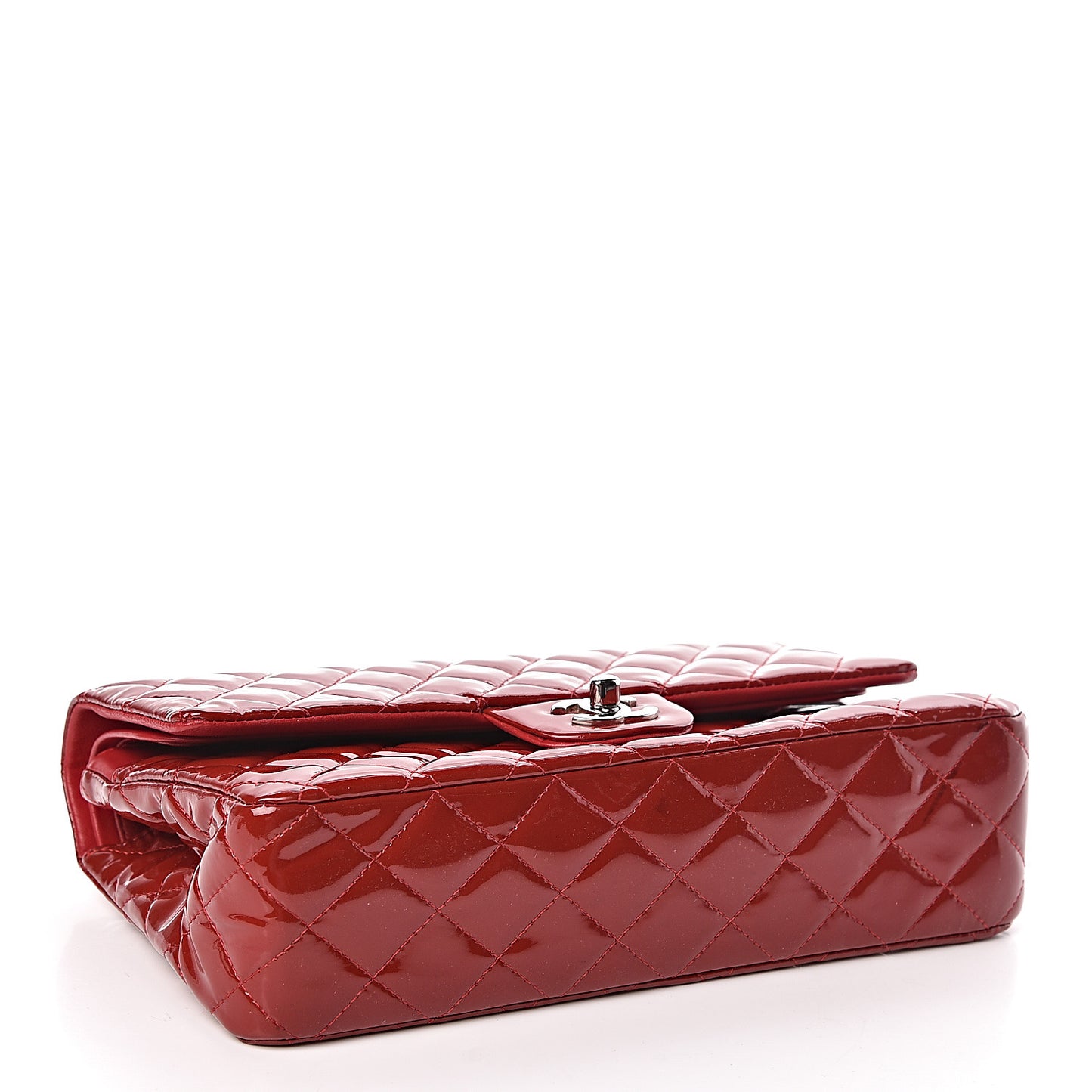 Patent Calfskin Quilted Medium Double Flap Red