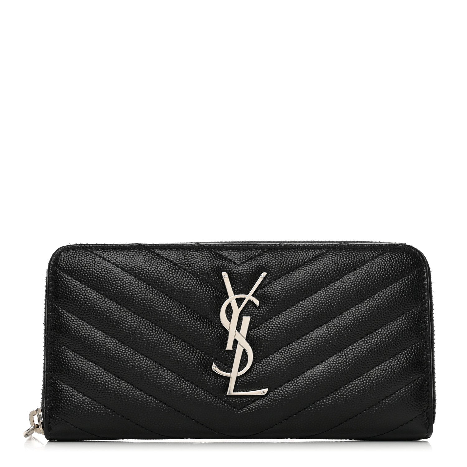 Saint Laurent Grain De Poudre Matelasse Chevron Monogram Zip Around Wallet Black 1 of 8