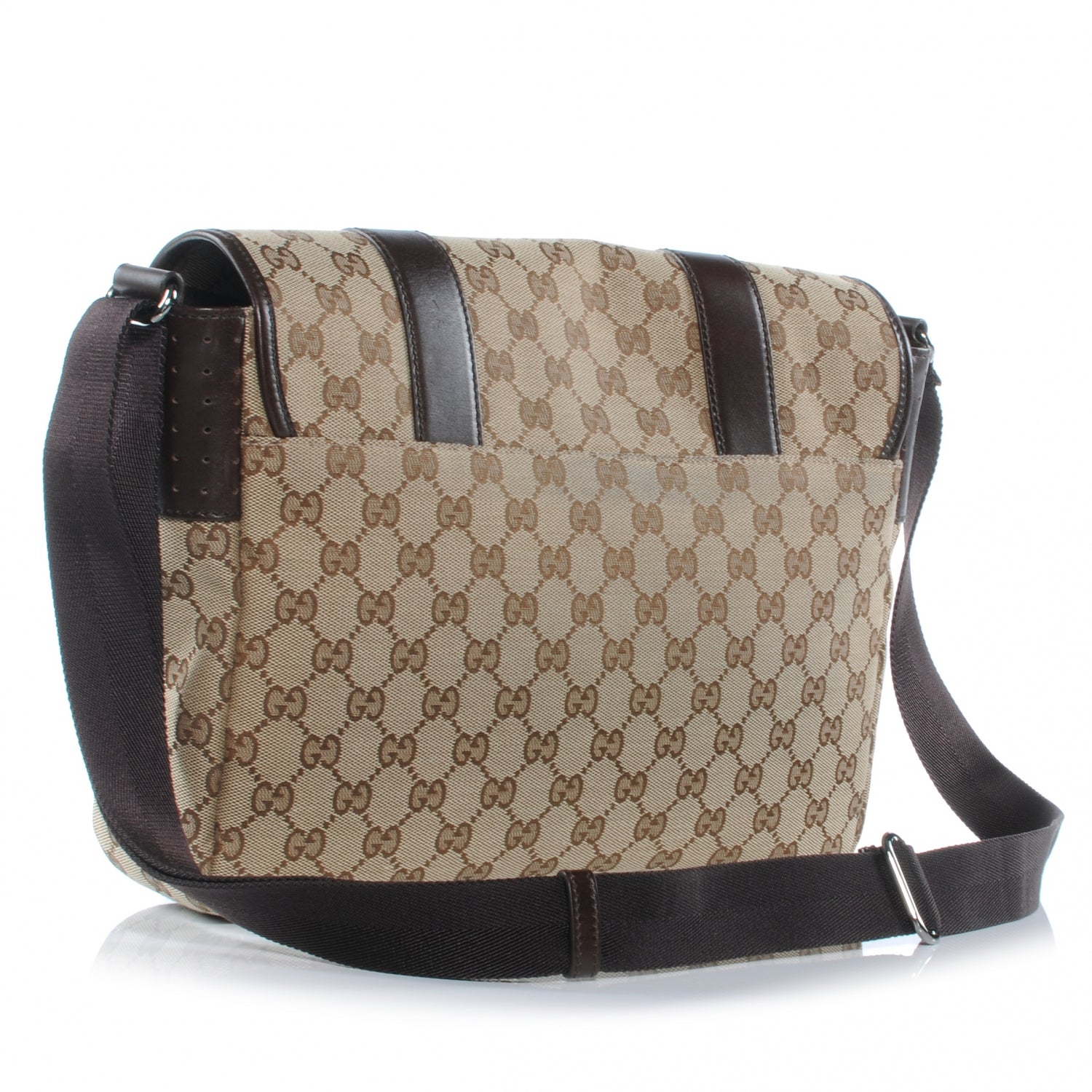 Gucci Monogram Medium Double Buckle Flap Messenger Bag Beige Dark Brown 3 of 7