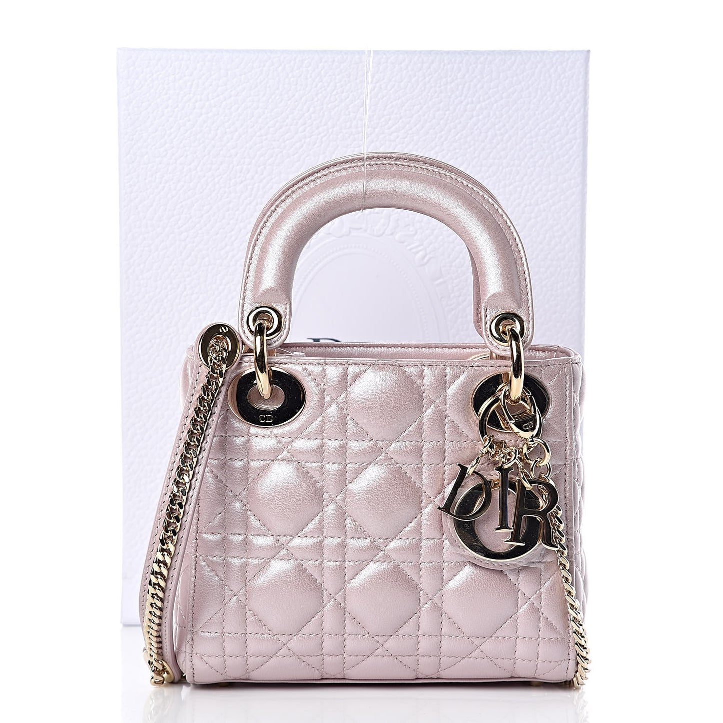 Metallic Lambskin Cannage Mini Lady Dior Lotus