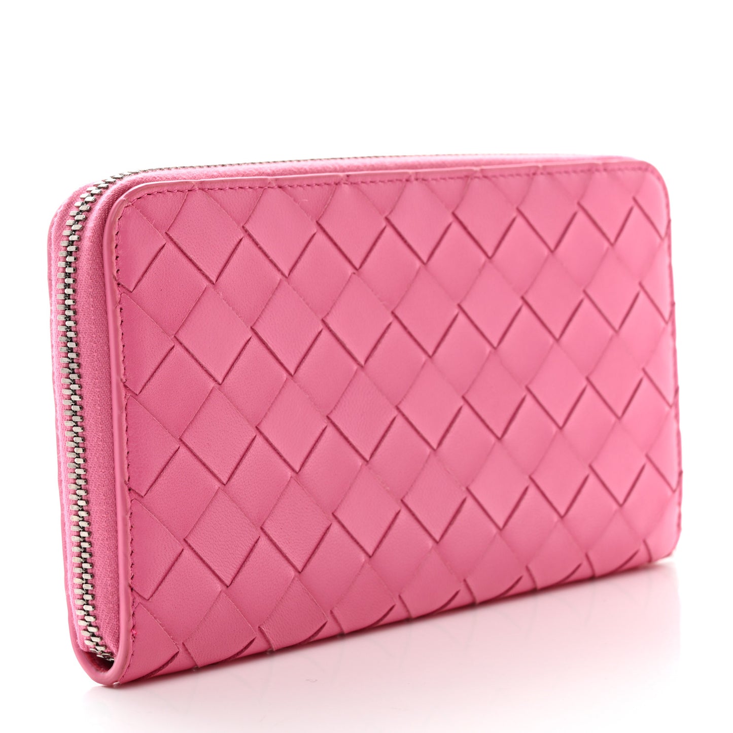 Nappa Intrecciato Zip Around Wallet Rosa Shock