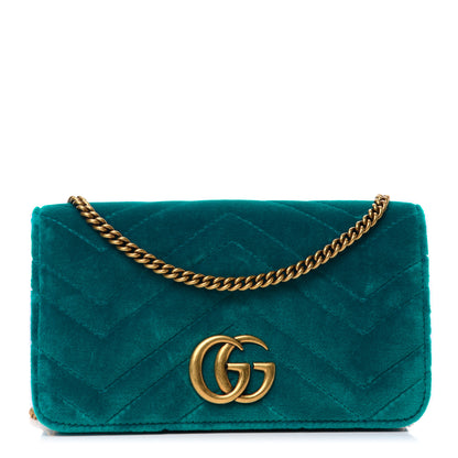 Gucci Velvet Matelasse GG Marmont Mini Bag Pavone Cyan 1 of 9