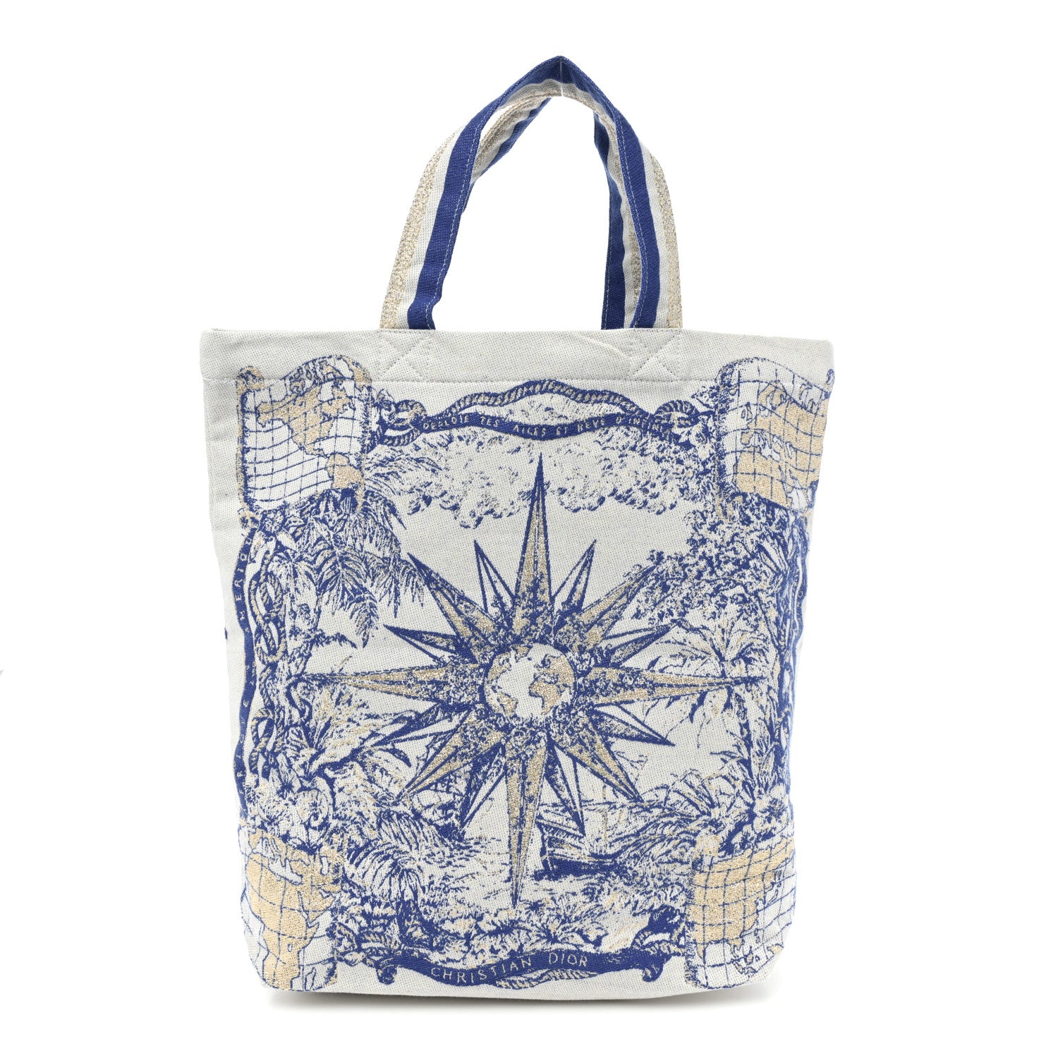 Christian Dior Canvas Print Cruise Tote Ivory Blue 1 of 8