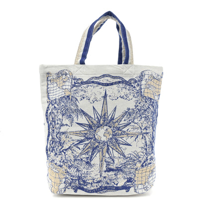 Christian Dior Canvas Print Cruise Tote Ivory Blue 1 of 8