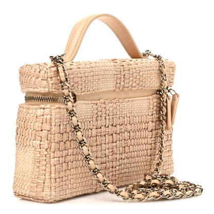 Chanel Braided Raffia Quilted Top Handle Slim Vanity Case With Chain Beige 3 of 10