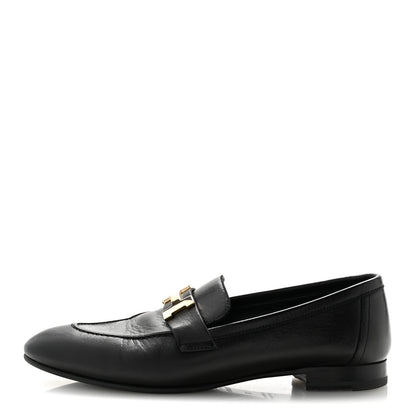 Hermes Goatskin Womens Paris Loafers 38 Black 1 of 9