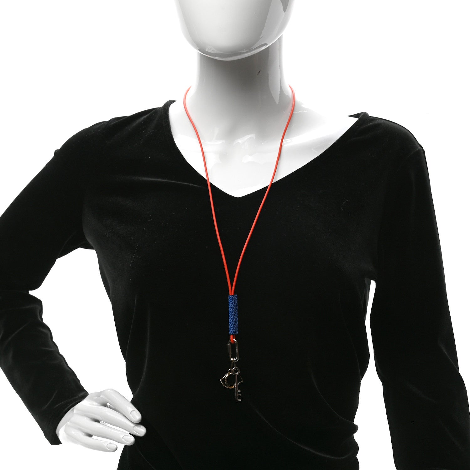 Hermes Lizard Palladium Permabrass Curiosite Pendant Necklace Orange 2 of 9