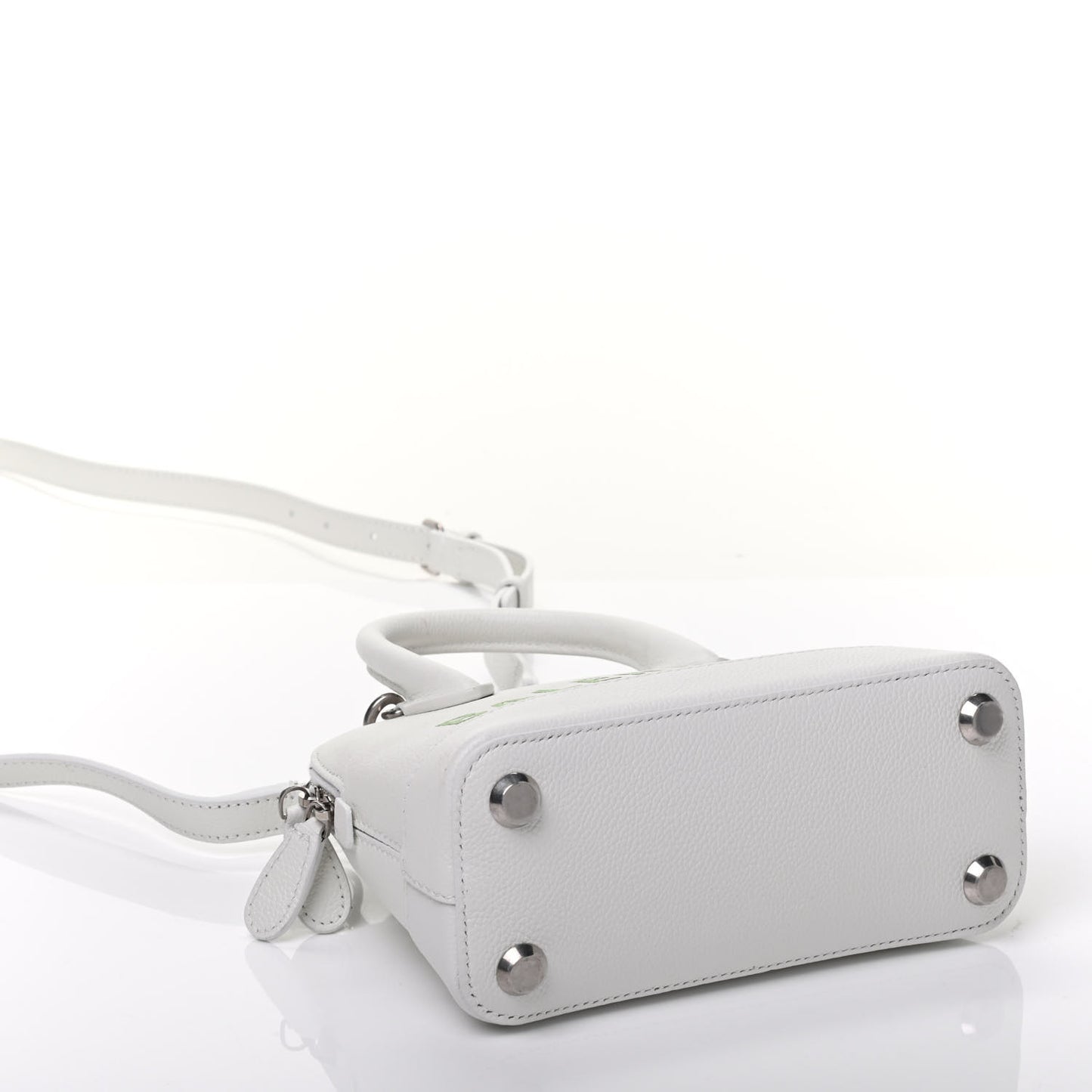 Grained Calfskin Logo XXS Ville Top Handle Bag White Light Green