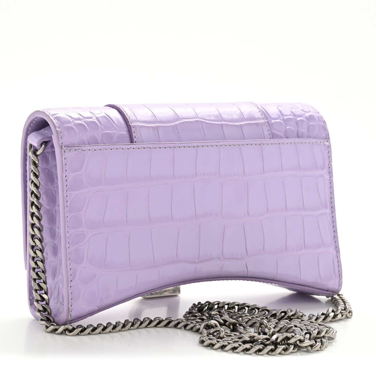 Shiny Calfskin Crocodile Embossed Hourglass Chain Bag Lilac