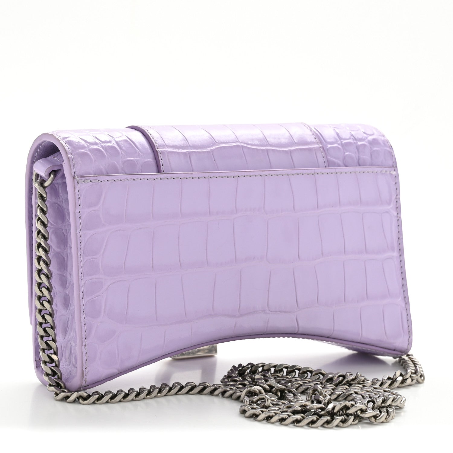 Balenciaga Shiny Calfskin Crocodile Embossed Hourglass Chain Bag Lilac 3 of 11