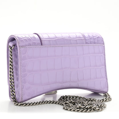 Balenciaga Shiny Calfskin Crocodile Embossed Hourglass Chain Bag Lilac 3 of 11