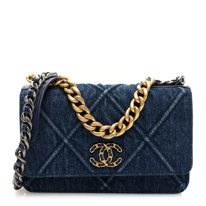Chanel Denim Quilted Chanel 19 Wallet On Chain WOC Blue 1 of 11