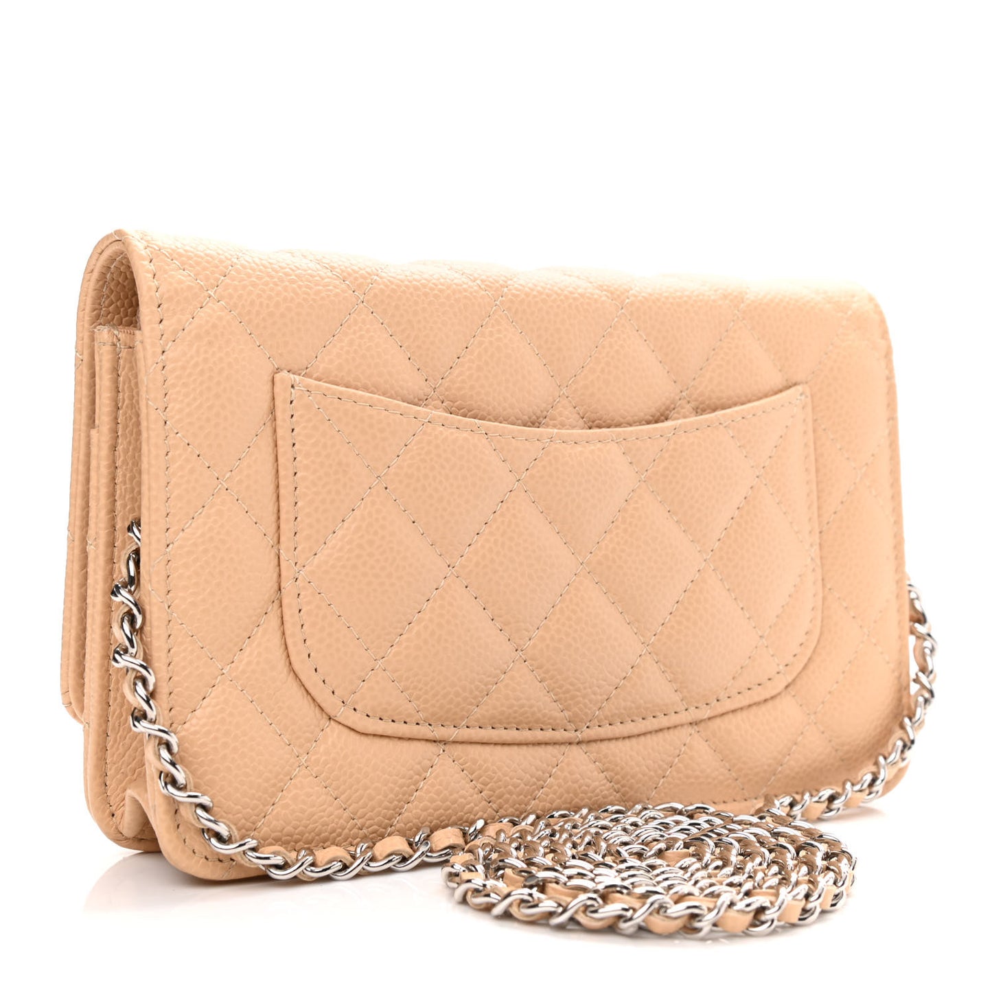 Caviar Quilted Wallet On Chain WOC Beige