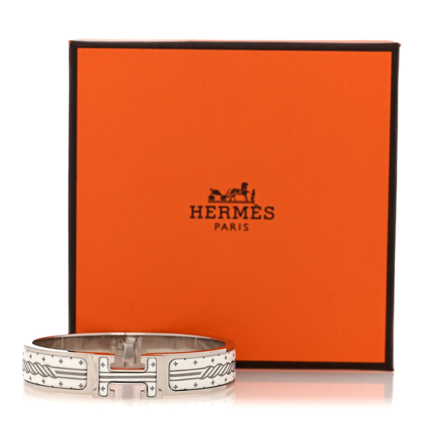 Enamel Printed Quadrige Au Fil Narrow Clic Clac H Bracelet White