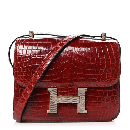 Hermes Shiny Niloticus Crocodile Lizard Marquette Constance 24 Rouge H 1 of 10
