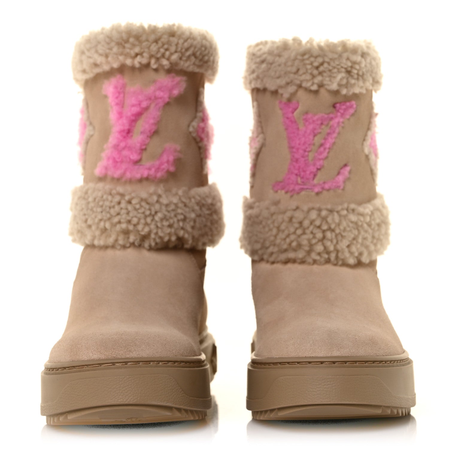 Louis Vuitton Suede Calfskin Shearling Snowdrop Flat Ankle Boot 35.5 Beige 2 of 7