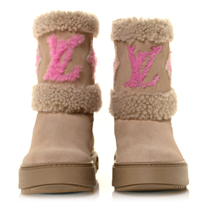 Louis Vuitton Suede Calfskin Shearling Snowdrop Flat Ankle Boot 35.5 Beige 2 of 7
