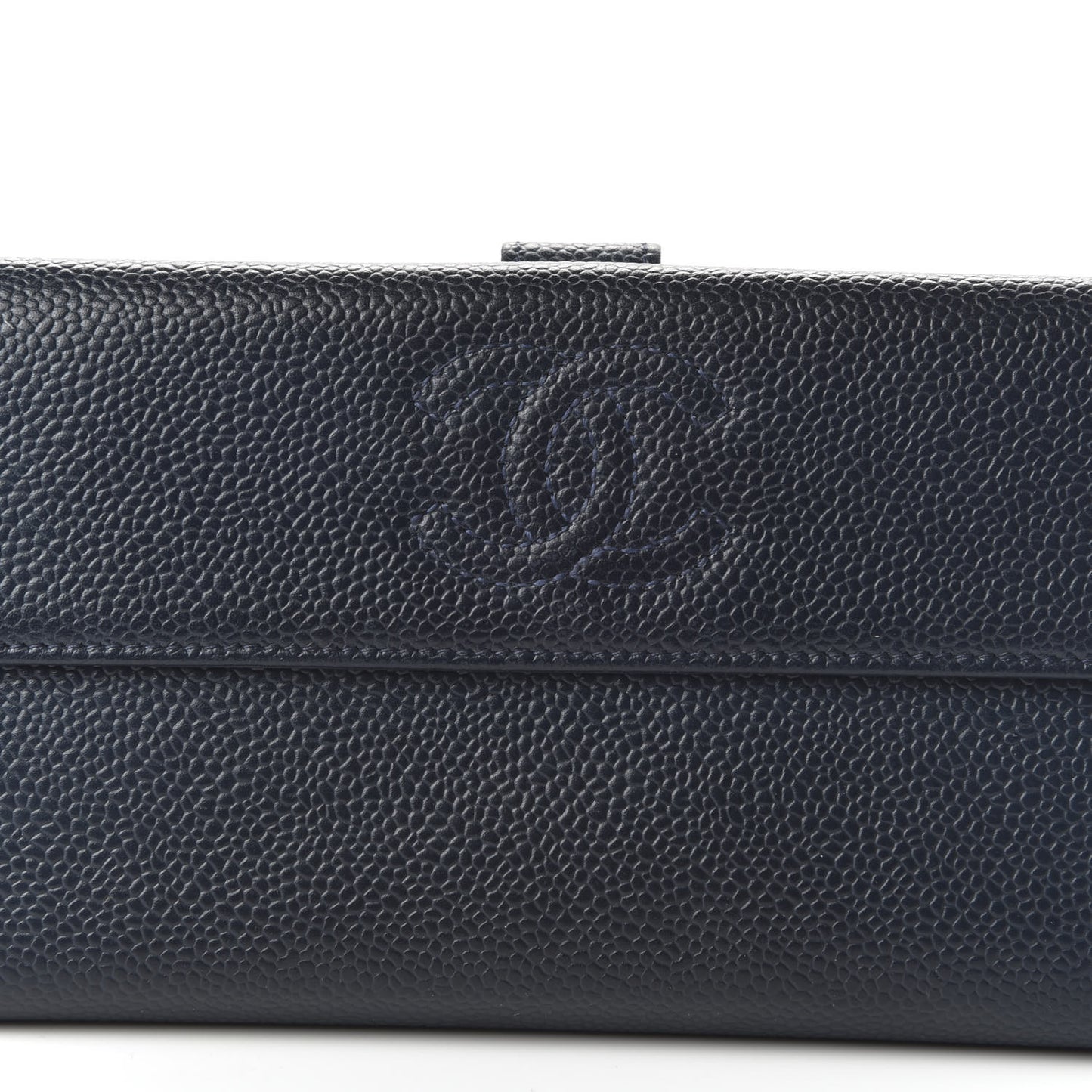 Caviar CC Long Flap French Wallet Navy Blue