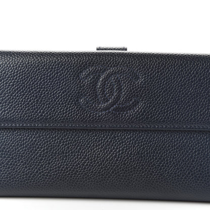 Chanel Caviar CC Long Flap French Wallet Navy Blue 11 of 12
