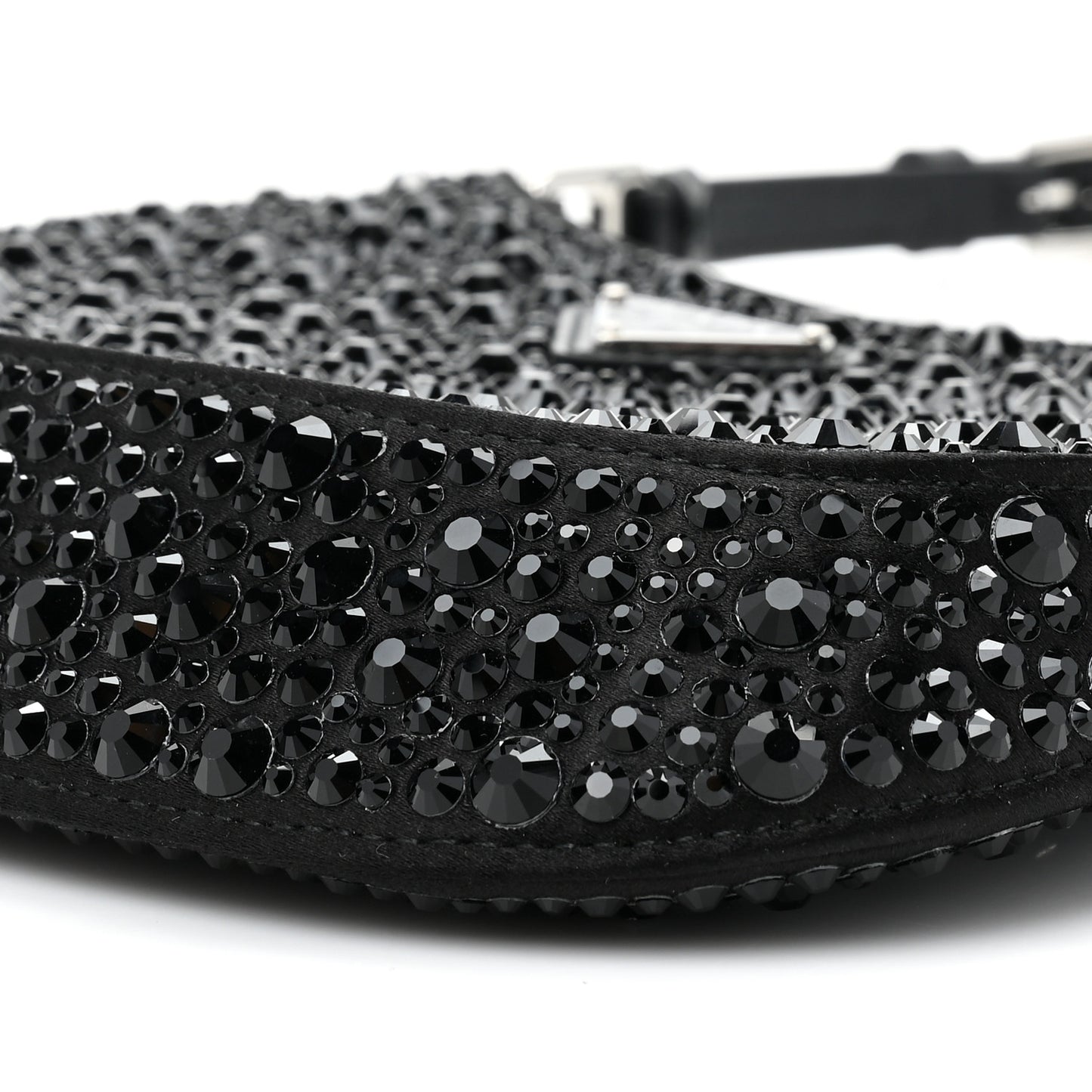 Satin Crystal Cleo Adjustable Strap Shoulder Bag Black