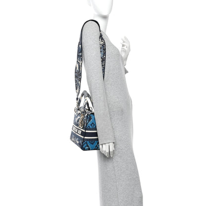 Christian Dior Canvas Embroidered Palm Tree Toile De Jouy Medium Lady D-Lite Blue 2 of 10