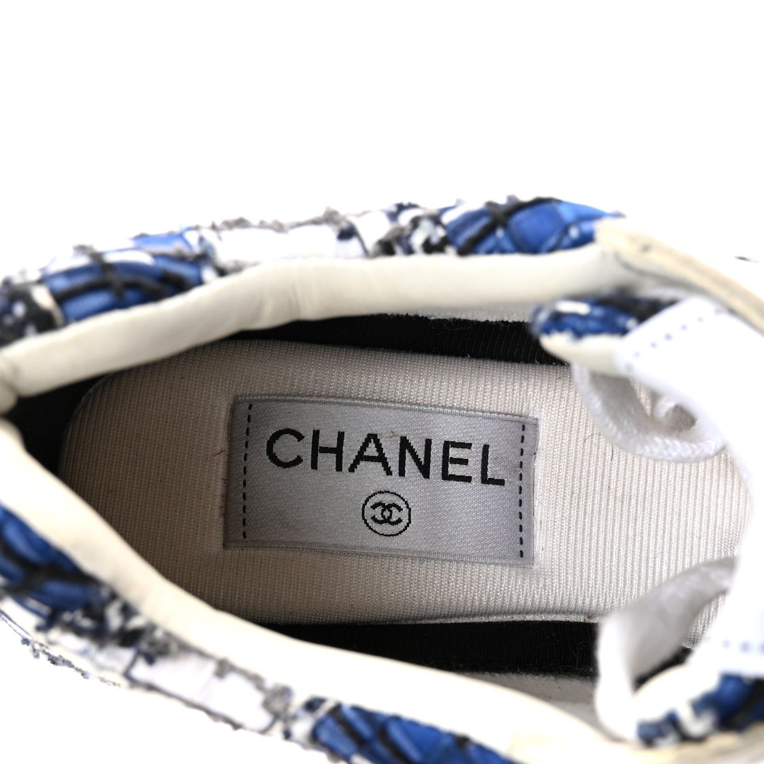 Chanel Tweed Suede Calfskin Womens CC Sneakers 36.5 Dark Blue Black Grey White 8 of 10