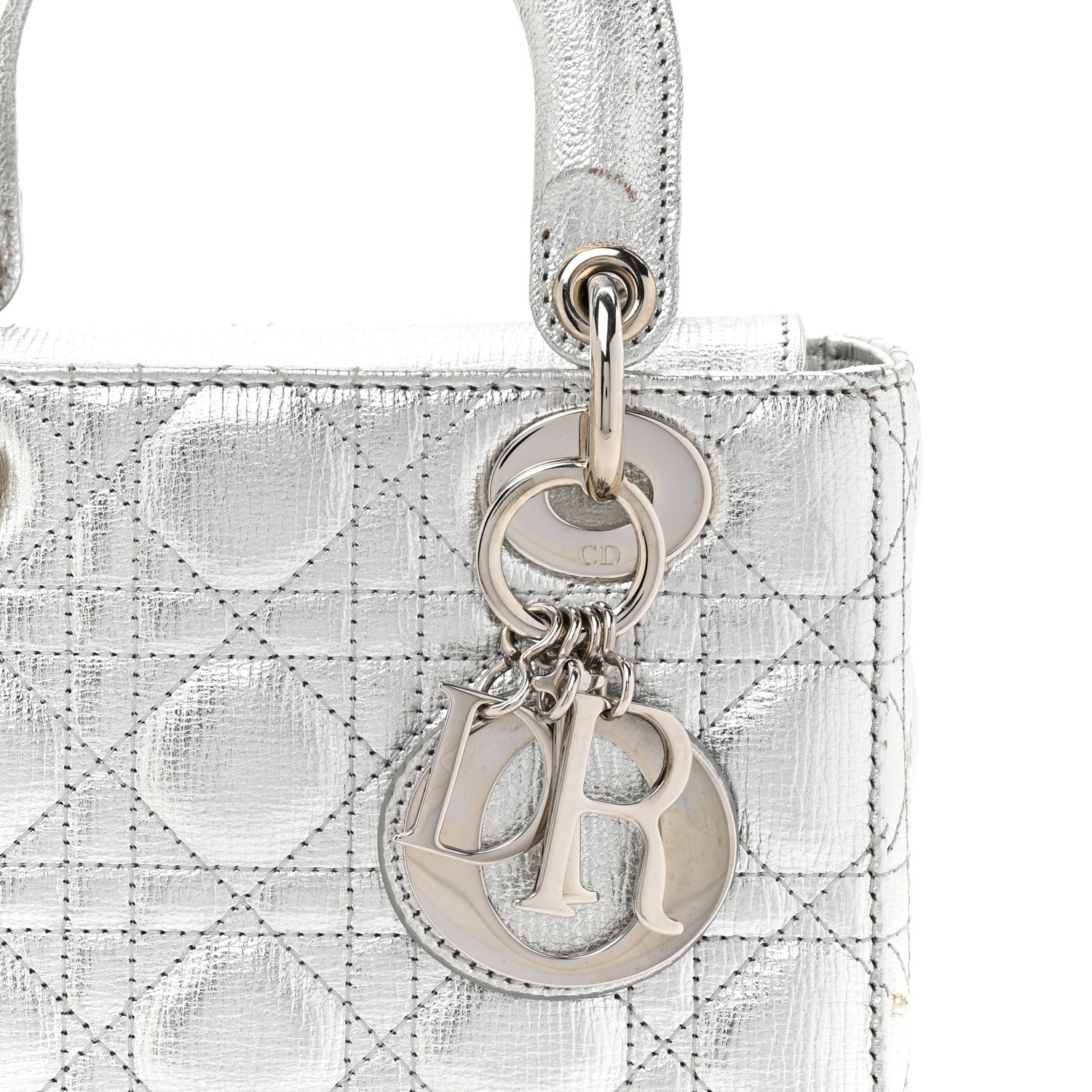 Christian Dior Metallic Grained Calfskin Cannage Small Lucky Badges My Lady Dior Silver 8 of 14