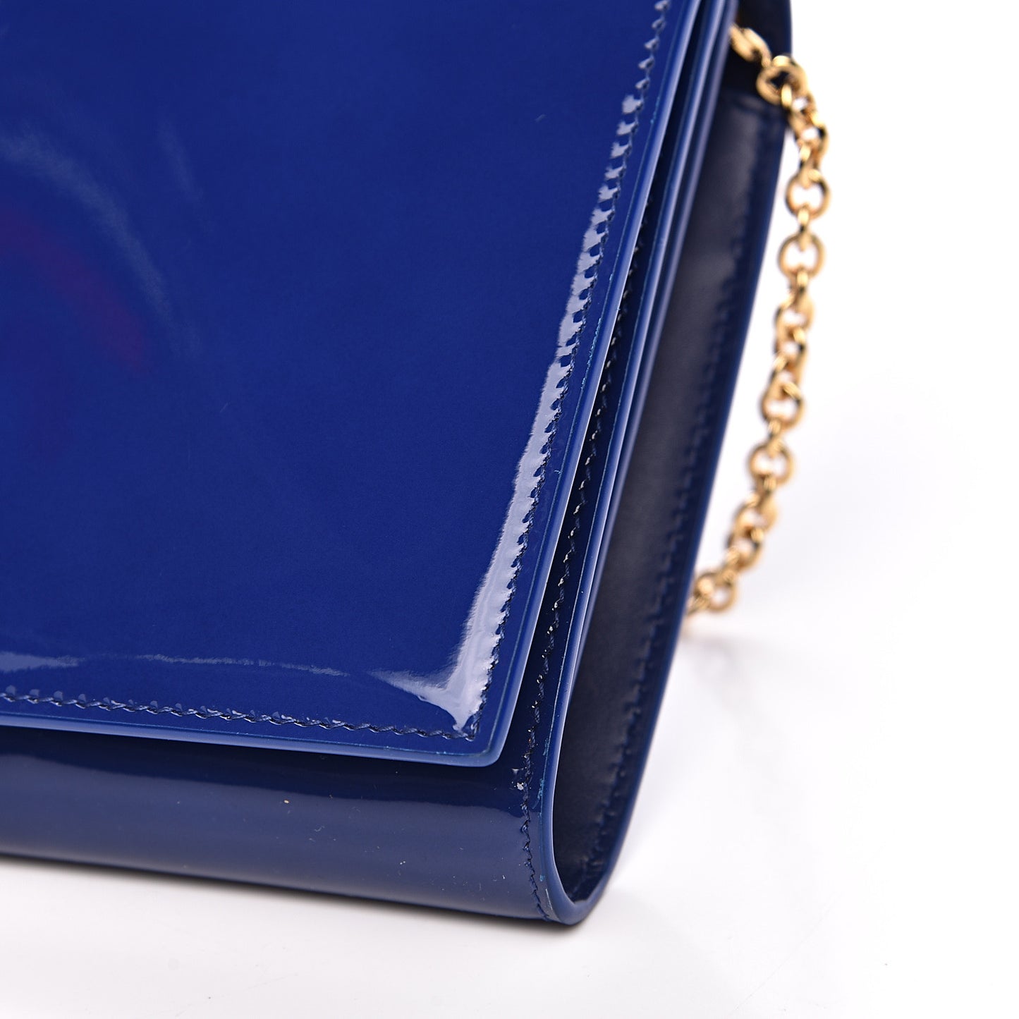 Patent Calfskin Belle de Jour Chain Clutch Blue
