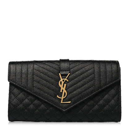 Saint Laurent Grain De Poudre Mixed Matelasse Triquilt Large Monogram Wallet Black 1 of 7