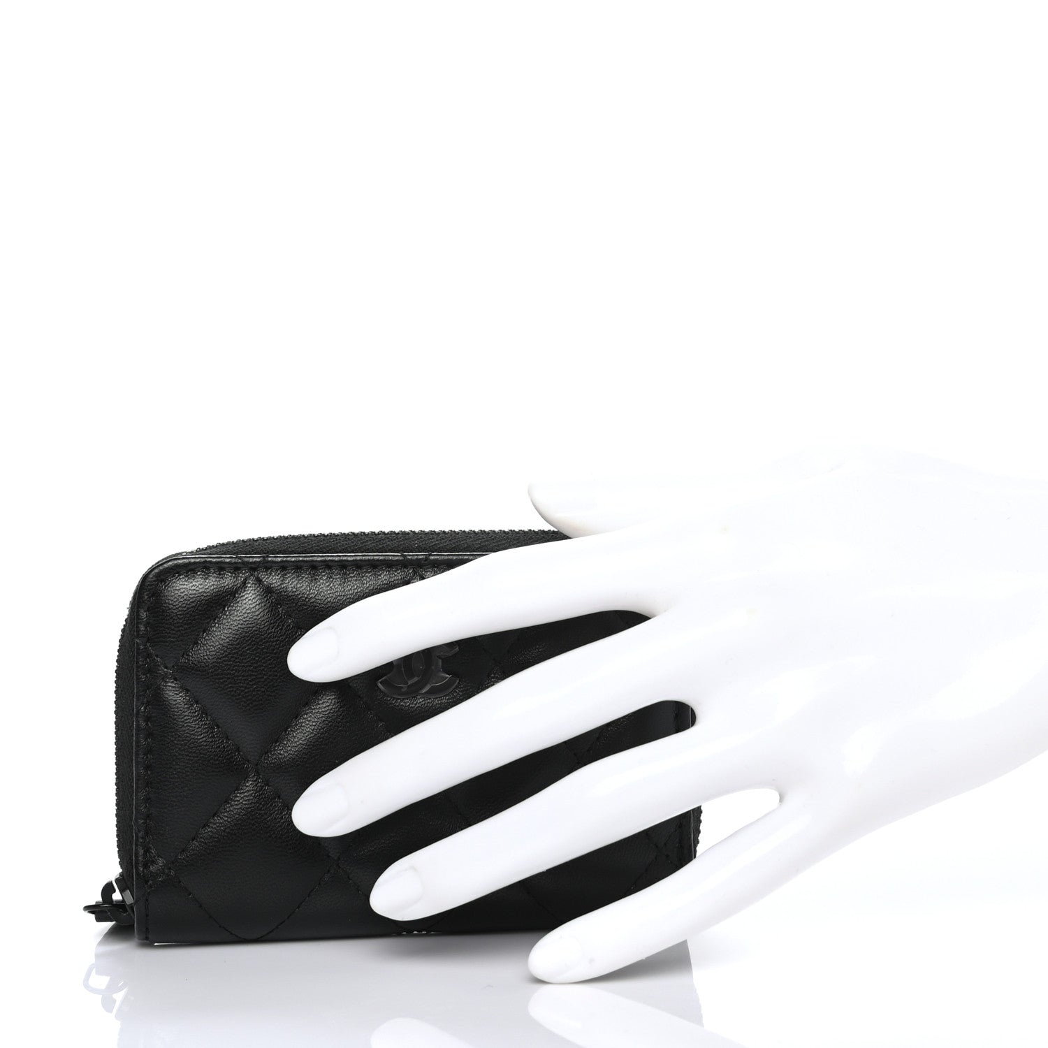 Chanel Lambskin Quilted Zip Coin Purse So Black 2 of 7