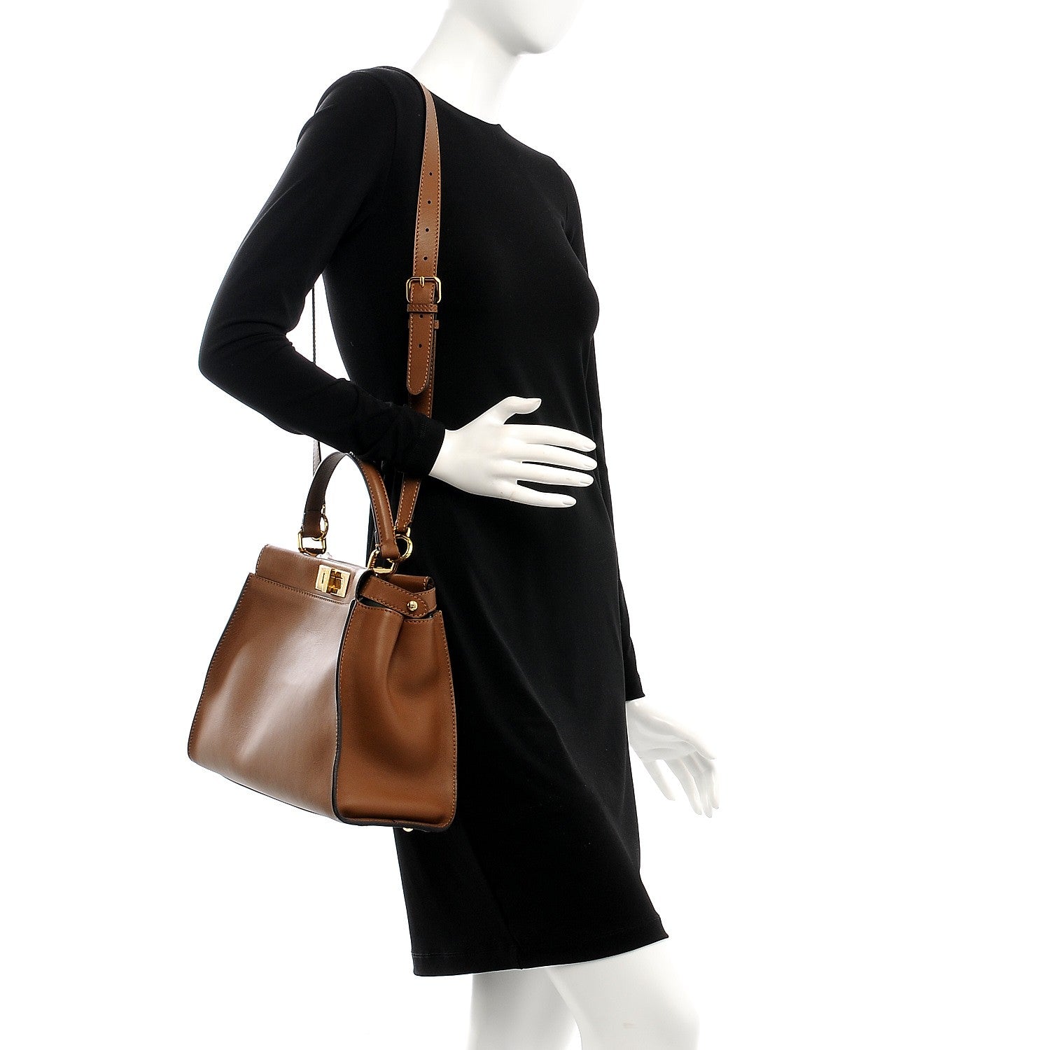 Fendi Vitello Seta Shiny Nappa Ayers Medium Peekaboo Iconic Satchel Brownie Menta 2 of 9
