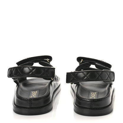Chanel Lambskin Velcro Dad Sandals 38 Black 5 of 9