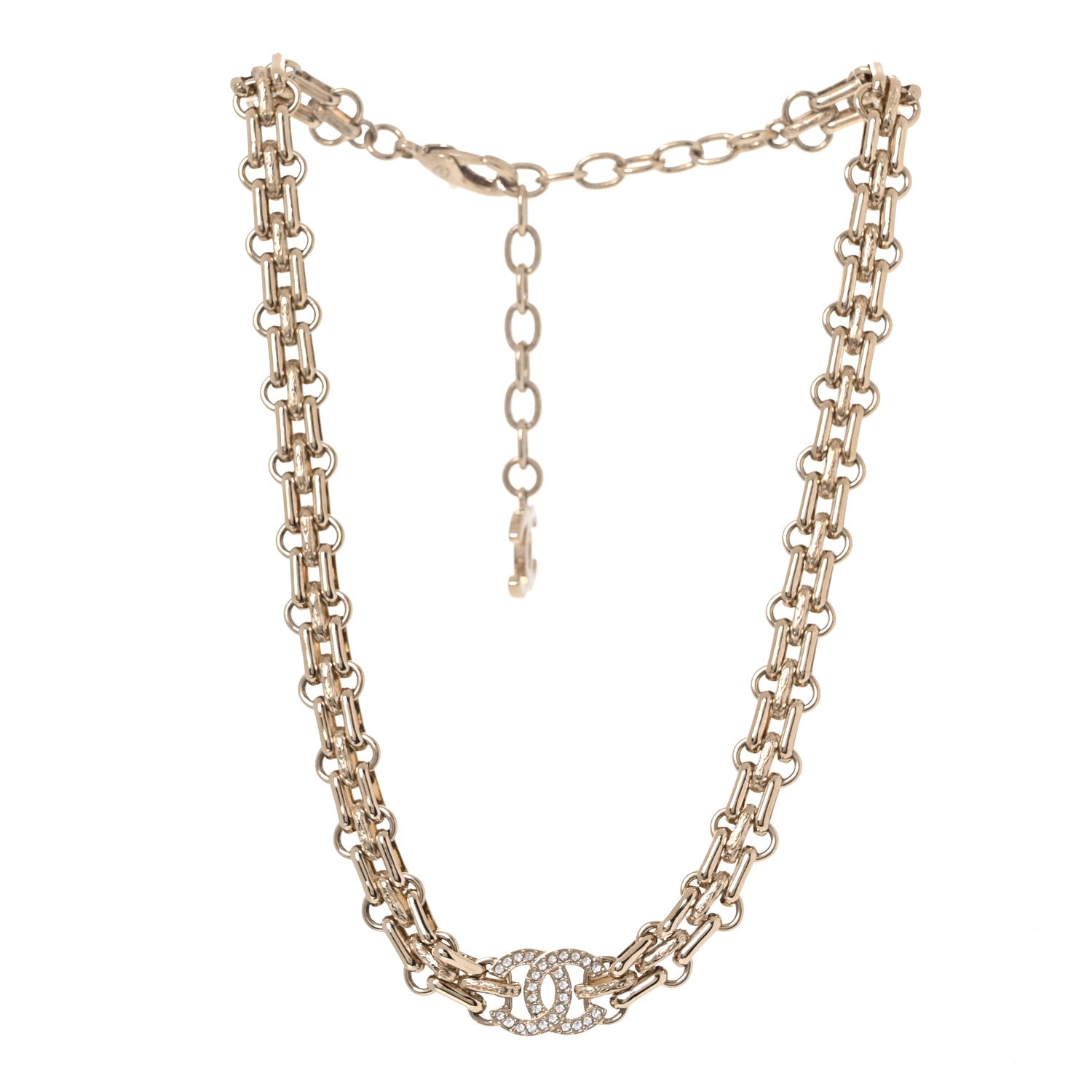 Chanel Metal Crystal CC Choker Necklace Gold 3 of 4