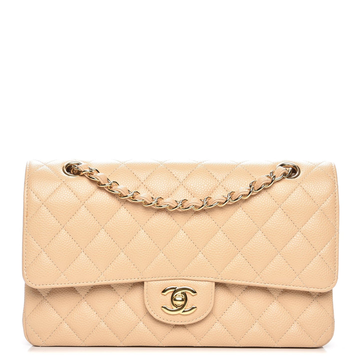 Caviar Quilted Medium Double Flap Beige Clair
