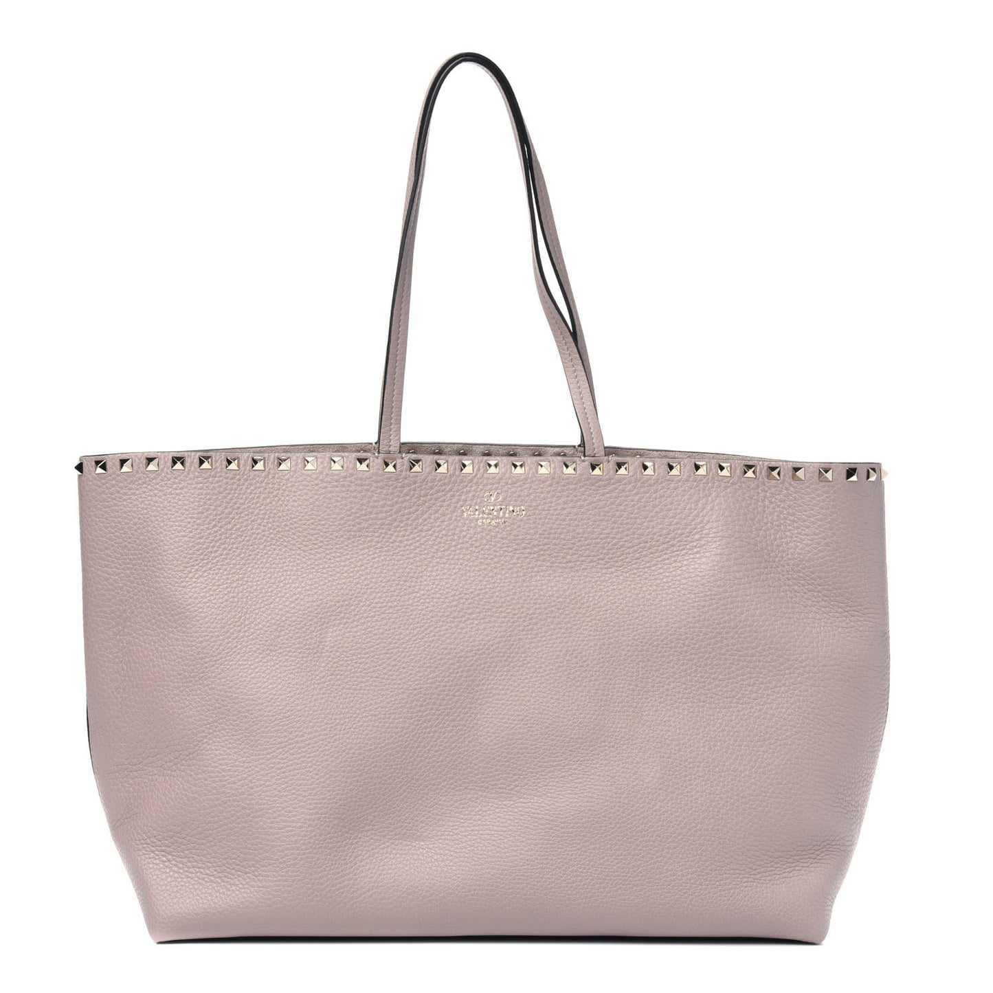Grained Calfskin Rockstud Shoulder Tote Poudre