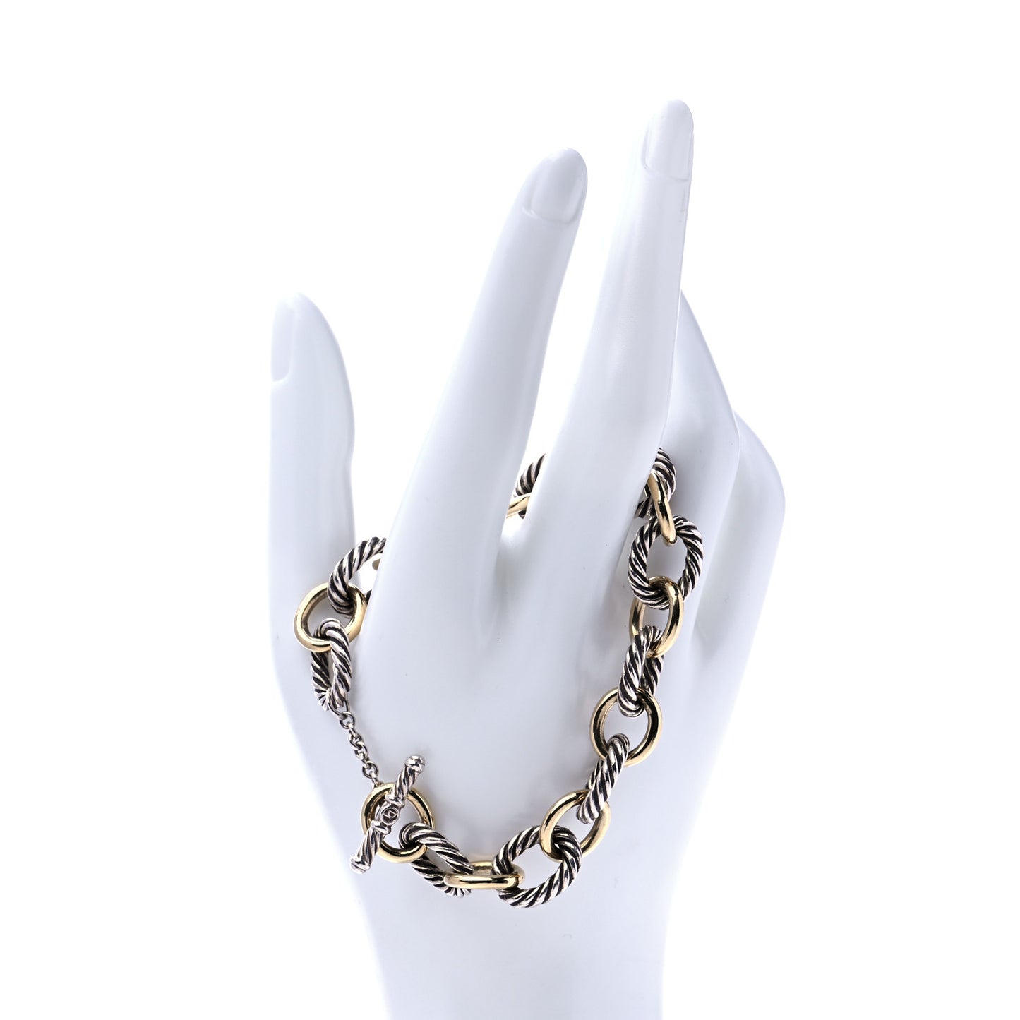 Sterling Silver 18K Yellow Gold Oval Link Toggle Bracelet