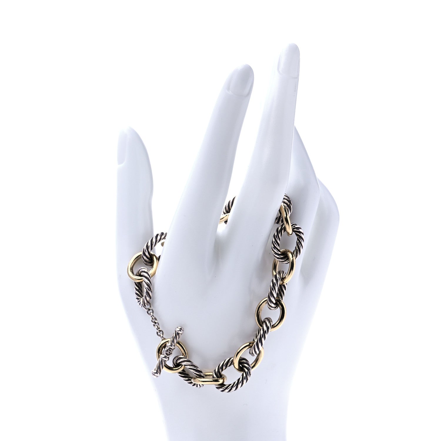 David Yurman Sterling Silver 18K Yellow Gold Oval Link Toggle Bracelet 2 of 7