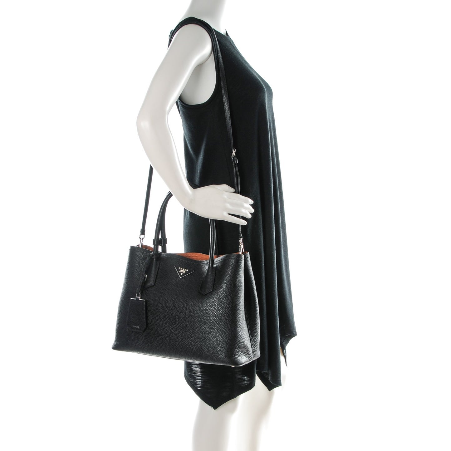Vitello Daino Small Double Tote Black Cuoio