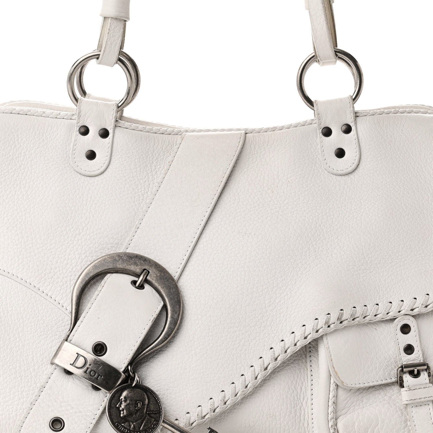 Christian Dior Calfskin Braided Gaucho Double Saddle Bag White 8 of 16