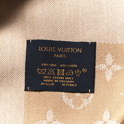 Louis Vuitton Silk Wool Monogram Denim Shawl Beige Rose 3 of 4