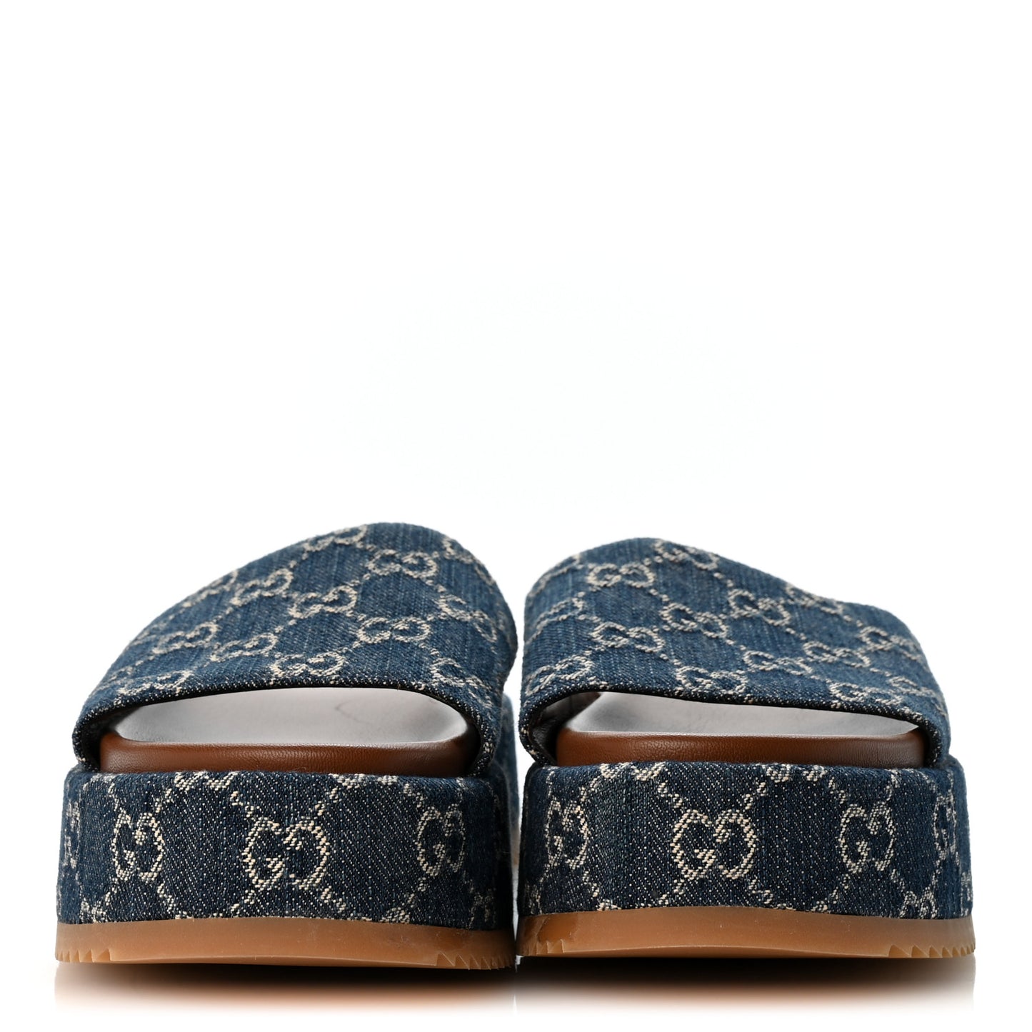 New Denim GG Monogram Angelina Platform 55mm Slide Sandals 38.5 Blue Tea